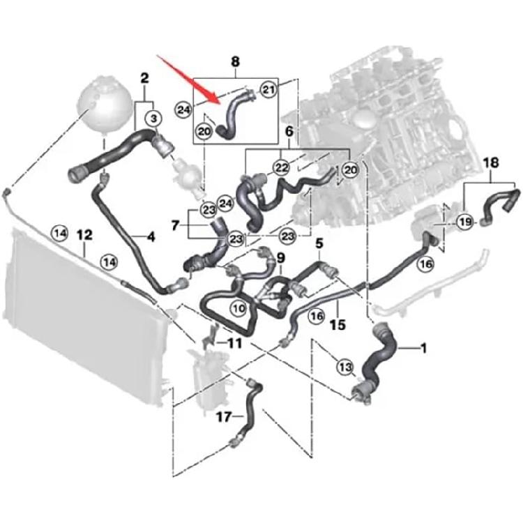 Radiator Hose 11537603514 Coolant Hose Thermo To Block for N26 N52 N54