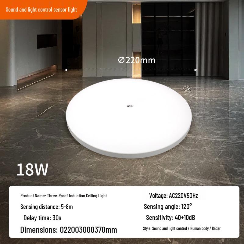 Ultra-thin Radar Induction Ceiling Light: Voice and Motion Activated for Stairwells and Corridors, Waterproof and Dustproof