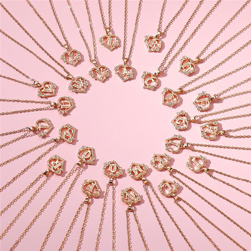 Cute Female A-Z Letter Pendant Necklace Yellow Gold Color Wedding Jewelry Gift For Women