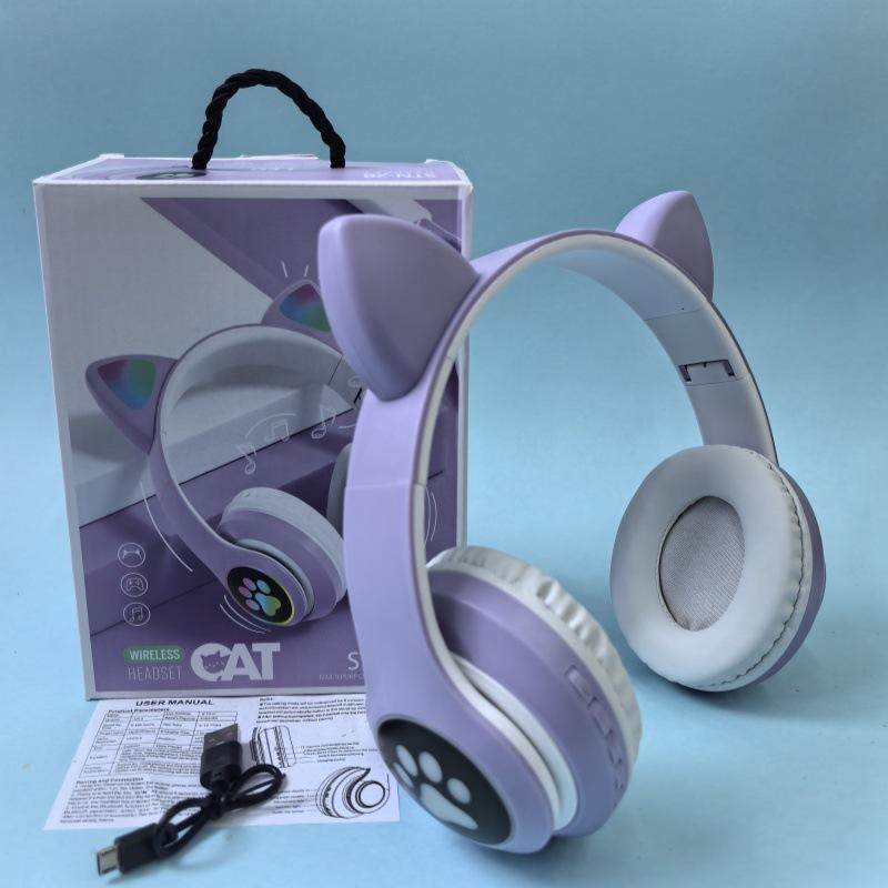 Cat Ear Headset Card Folding Cool Luminous Game Bluetooth Headset