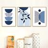Set of 6 Blue Boho Leaves Canvas Painting Simple Lines Colour Block Nordic Modern Wall Art Home Bedroom Decoration Poster