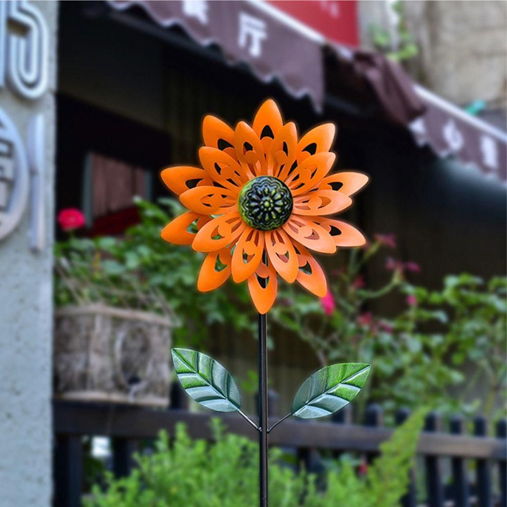 Rotating Gardening Plug Metal Flower Pinwheel Sunflower Flower Model Wind Rotator  Lawn
