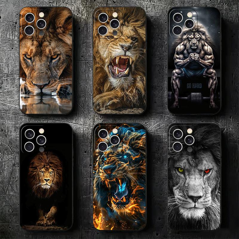 Löwe Männlich Mann König Weiche Handyhülle für iPhone 16 16E 17 Air 15 Pro Max 14 Plus 13 Mini 11 12 7 Schwarze Hülle Rückseite