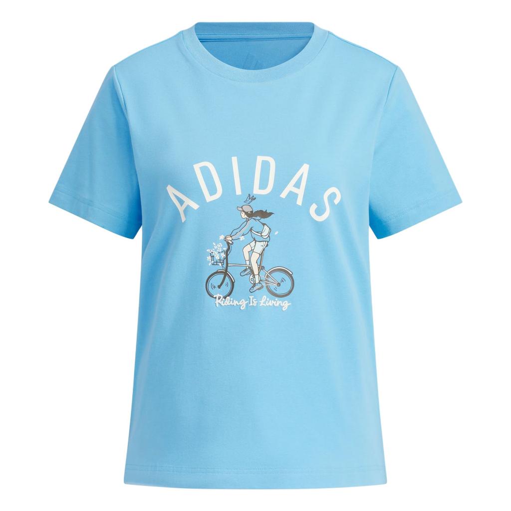Adidas Printed Casual Round Neck Short Sleeve T-Shirt Women Tops Blue JN7771