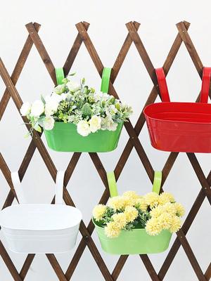Wall-hanging Flower Pots with Detachable Double Hook, Metal Bucket, Planter for Railings, Fence, Balcony, Decora