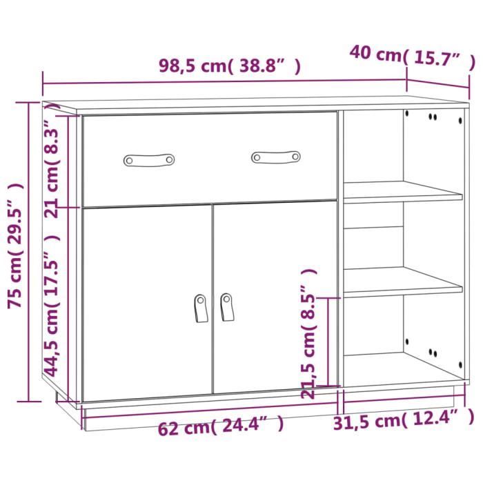 820140 vidaXL Buffet Marron miel 98,5x40x75 cm Bois massif de pin