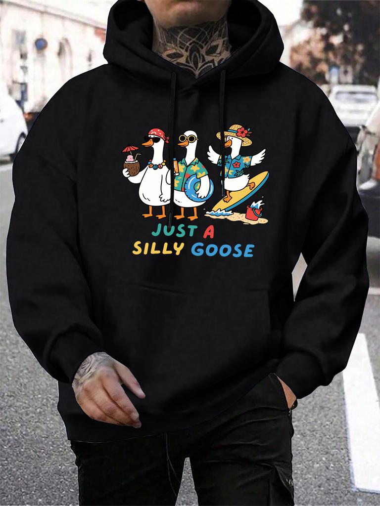 Just A Silly Goose Beach Vacation Printing Hoodies Male Pocket Casual Streetwear Autumn Hip Hop Man Pullover Fleece Loose Hoody