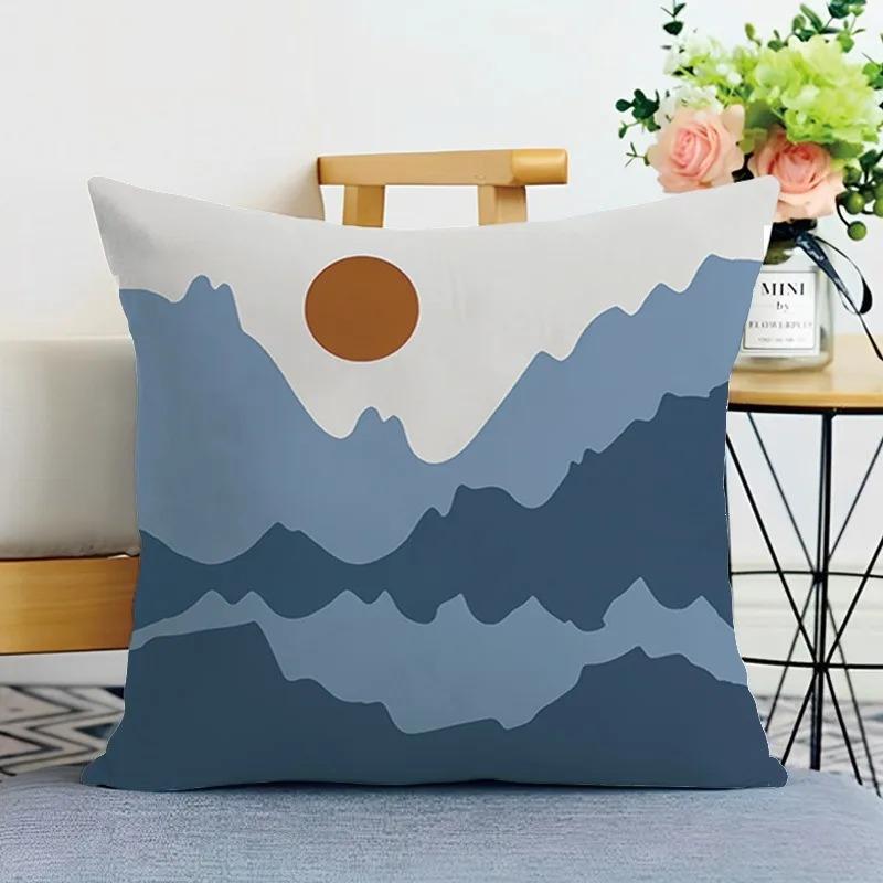 Nordic Blue White Floral Cushion Cover 2D Flat Printed Peach Skin Pillowcase Modern Minimalist Throw Pillow Case For Sofa Decor