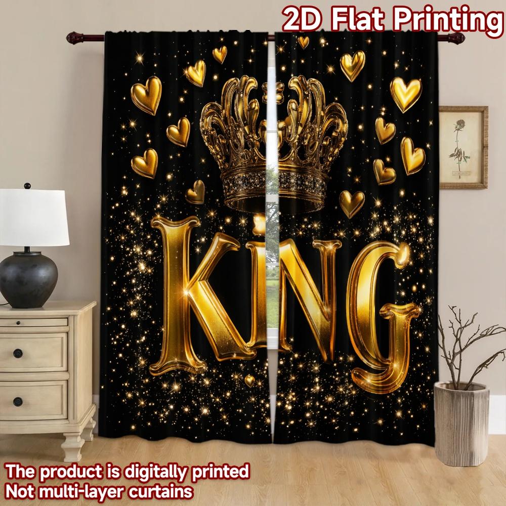 2D flat printing 2pcs Curtain Party Curtains Golden King Celebration Digital Printed Polyester Drapes Family Party Decoration