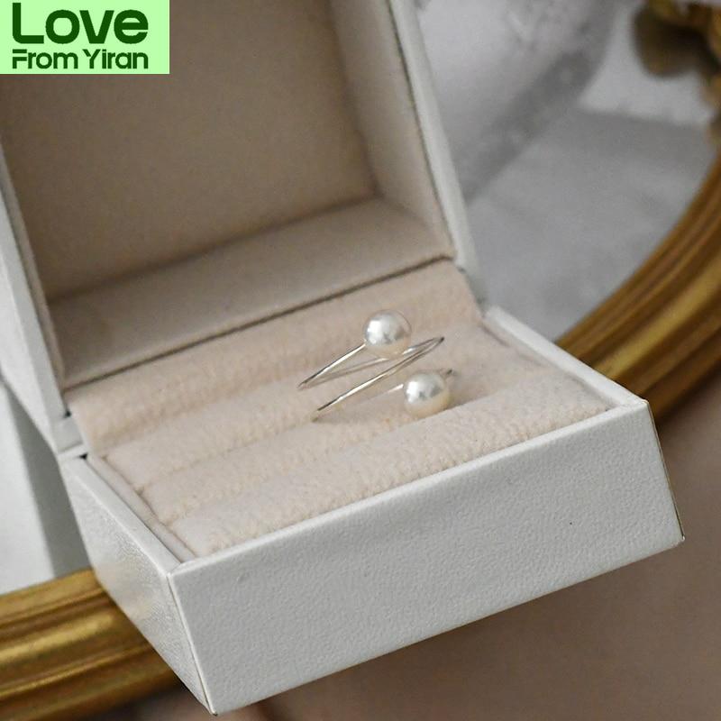 Ashiqi 925 Sterling Silver Natural Freshwater Double Pearl Ring Fashion Jewelry For Women Gift