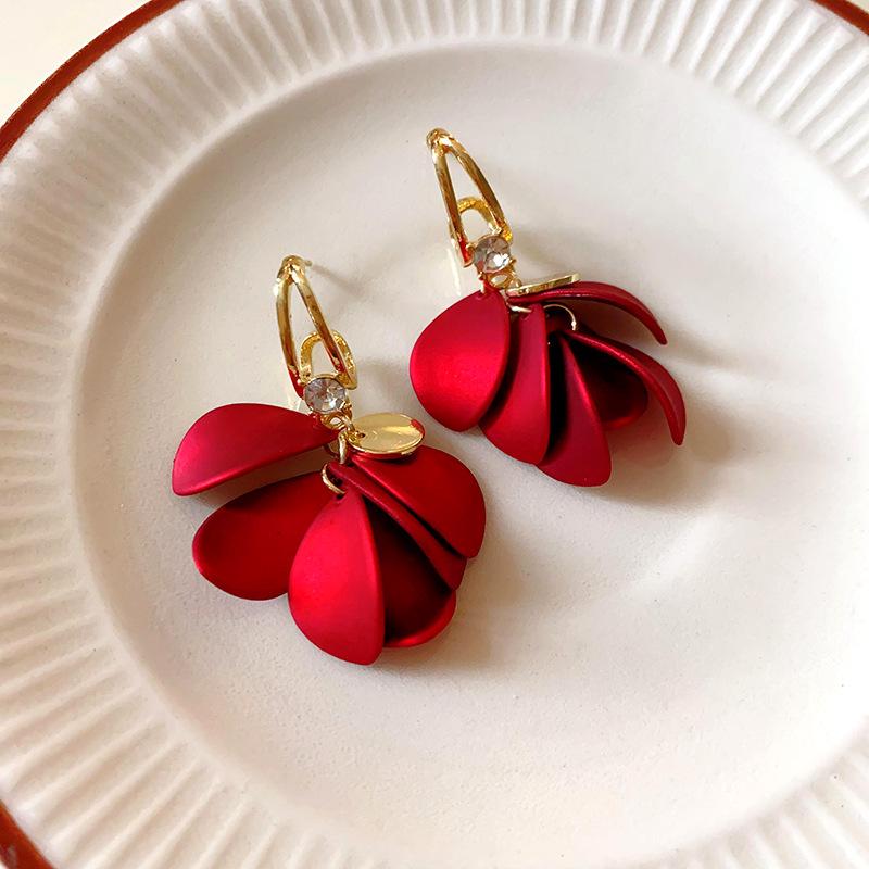 Chinese New Year Red Rose Petal Earrings - Festive, Fashionable & Elegant