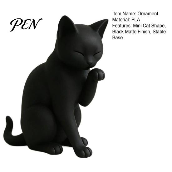 Sculpture de Chat Sans Bavure Modèle Noir, Ornement de Forme Mini, Figurine Décorative Mate Imprimée en 3D pour Bureau Entrée Chambre à Coucher