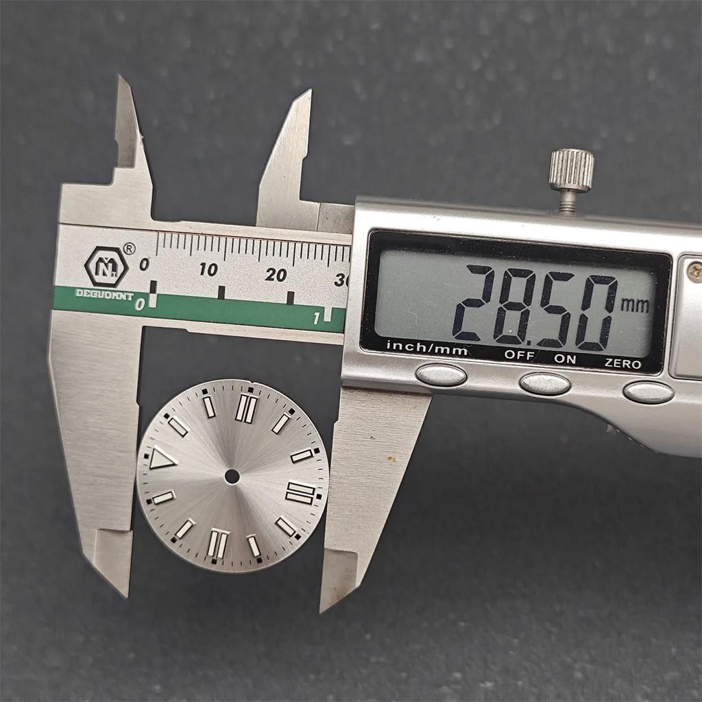 28.5mm Green Luminous Watch Dials Sunray Strips Nails No Date Watch Faces Replace Accessories for NH35/8215/2813/2836 Movements