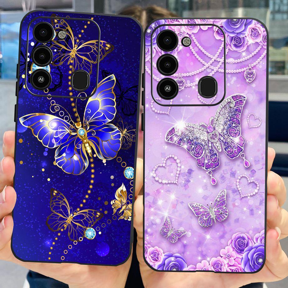 For Tecno Spark 8C 2022 Back Case Soft Silicone Bumper Flower Butterfly Print Phone Coque Capa For Tecno KG5k, KG5j, KG5n Cover