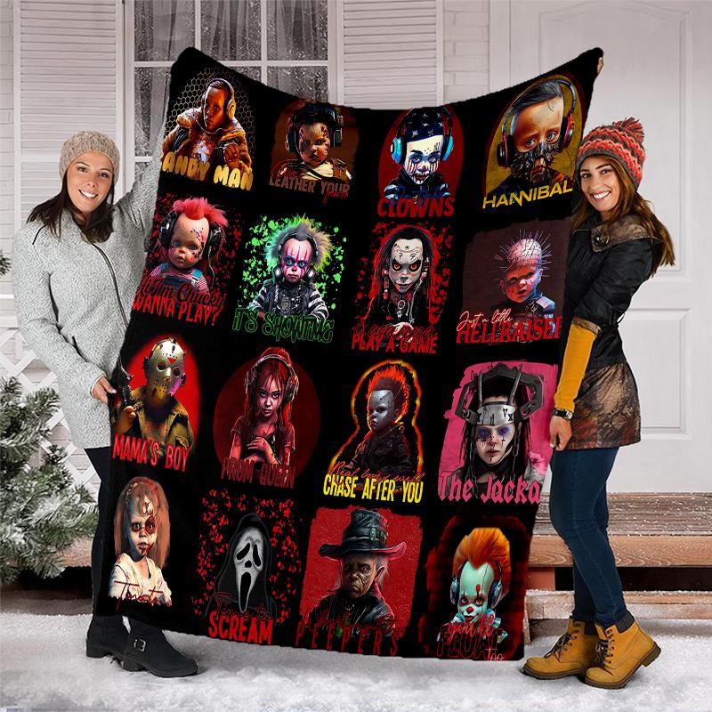 Halloween horror Theme Printed Blanket - Perfect for Couch, Bed, Travel & Outdoor Use | Machine Washable, Cozy & Durable.