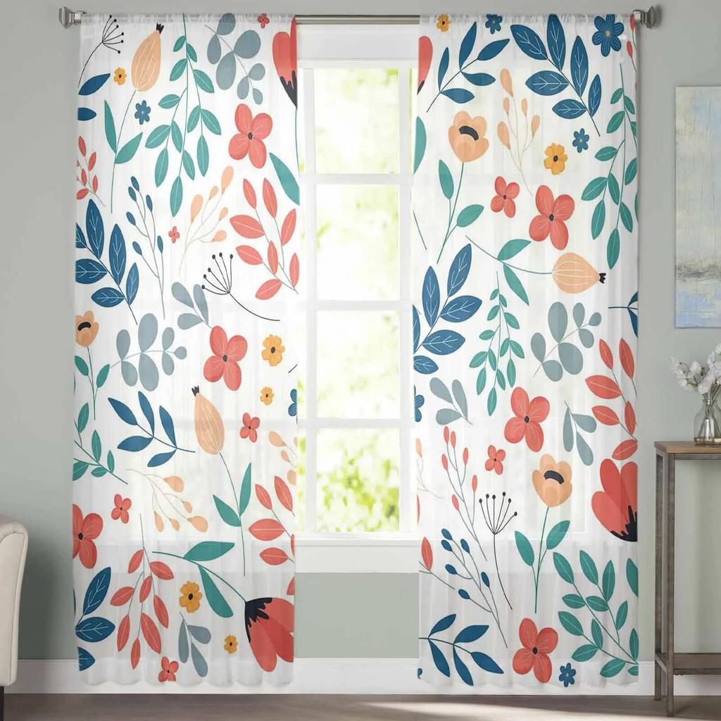Ostern Frühling Blumen Vorhang Tüll dekorative transparente Vorhänge für Wohnzimmer Schlafzimmer Küche Hotel Home Fensterpaneele