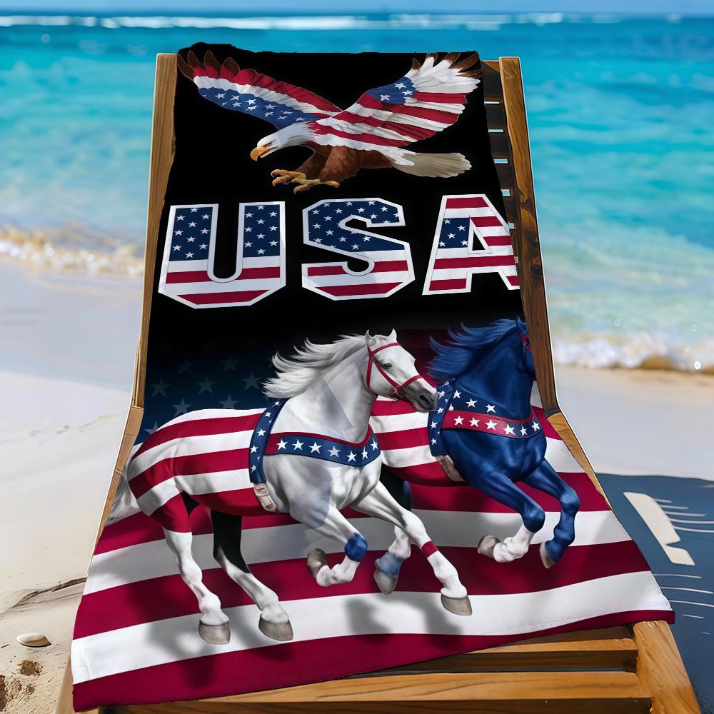 Independence USA Patriotic Eagle Horse Towel Beach Shower Bath Travel Lightweight Skin Friendly for Pool Camping Cruise Summer