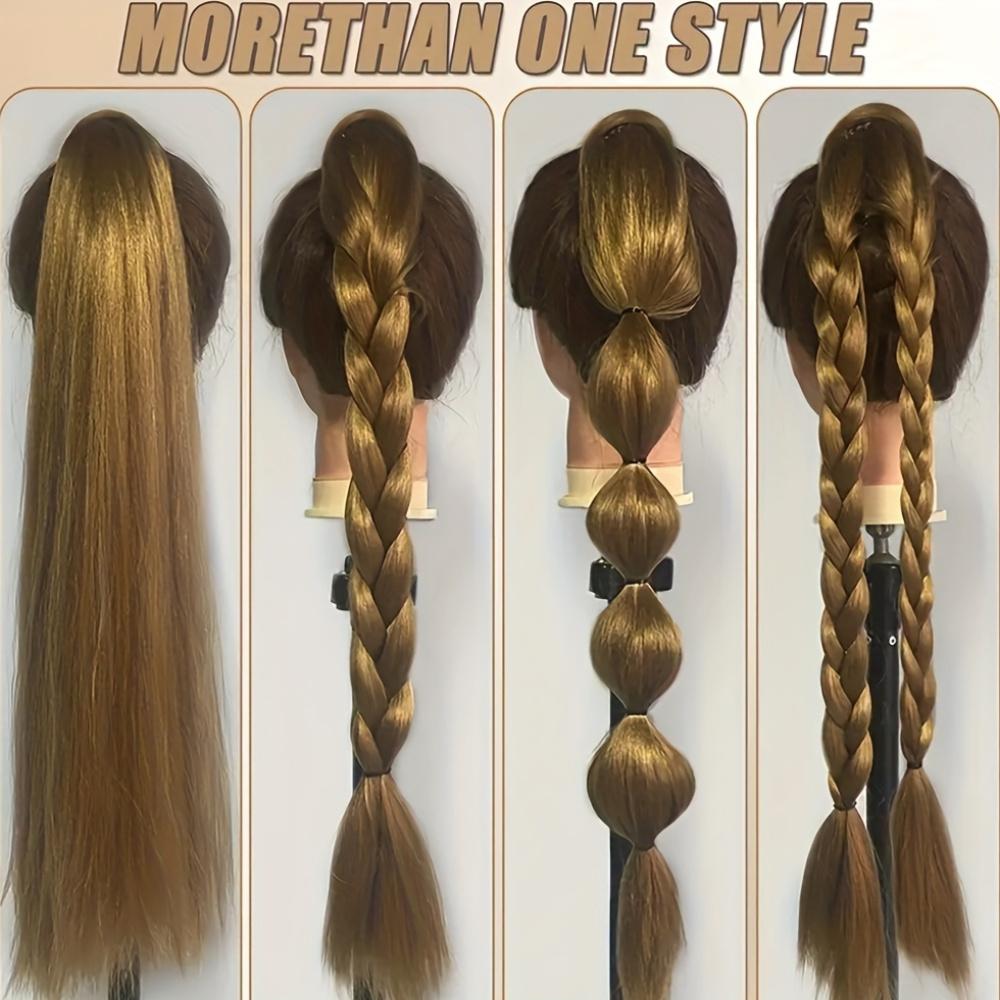 Long Straight Ponytail Extensions with Elastic Ties, Perfect for Elegant Everyday Wear And All Saints' Day Hair Additions