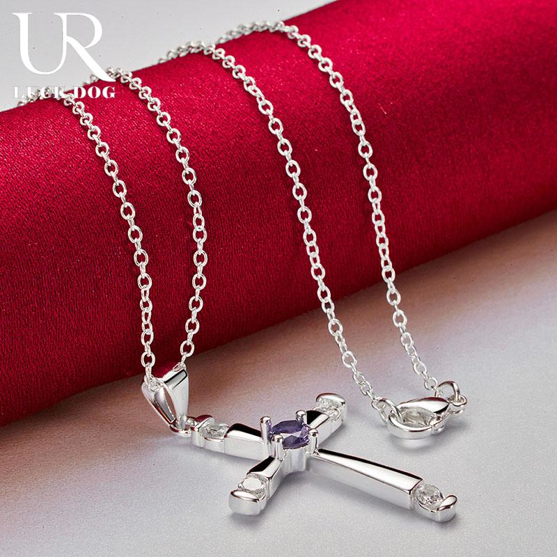 925 Sterling Silver Cross Zircon Pendant Necklace Fashionable Wedding Jewelry