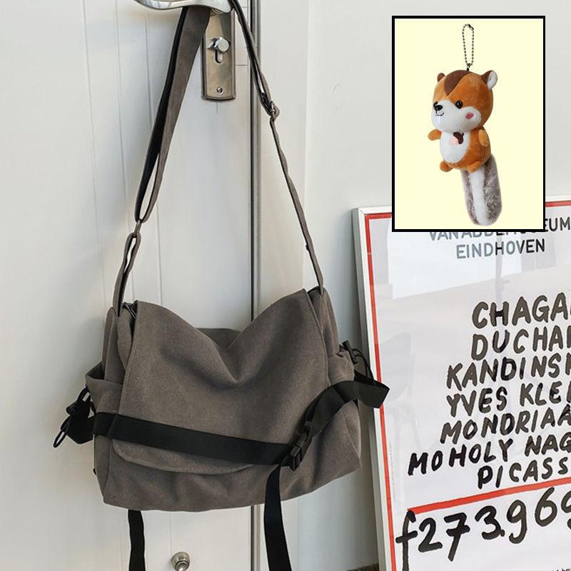 Canvas messenger bag boys trendy brand large capacity ins Japanese versatile retro backpack simple casual men