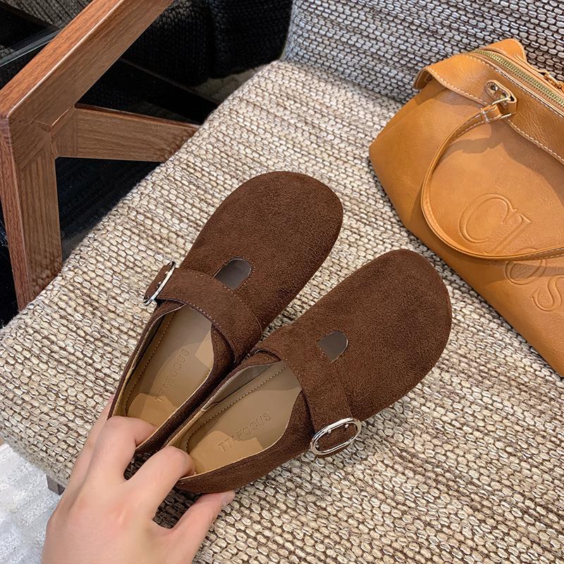 All-inclusive Birkenstocks women's autumn 2025 new belt buckle flat-soled single shoes light and comfortable loafers Doudou shoes
