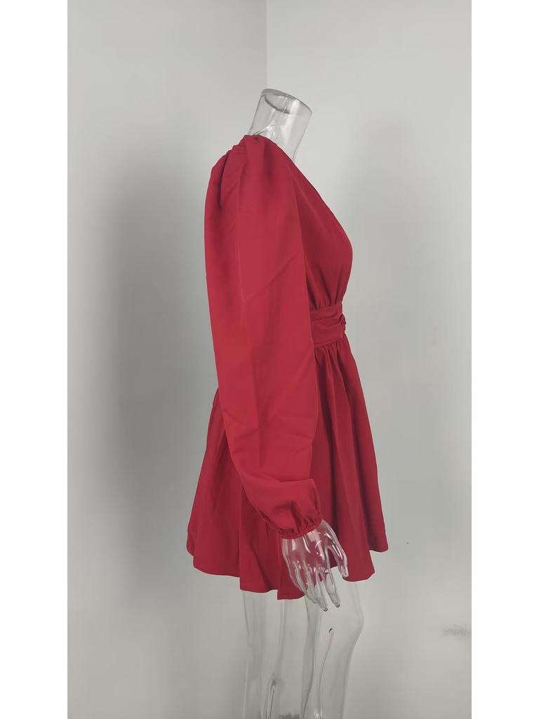 2026 Spring Elegant French V-Neck Waist-Cinched Dress for Women