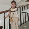 Girls' Sleeveless Navy Collar Top & Wide-Leg Pants Set - Summer Korean Style Casual Fashion