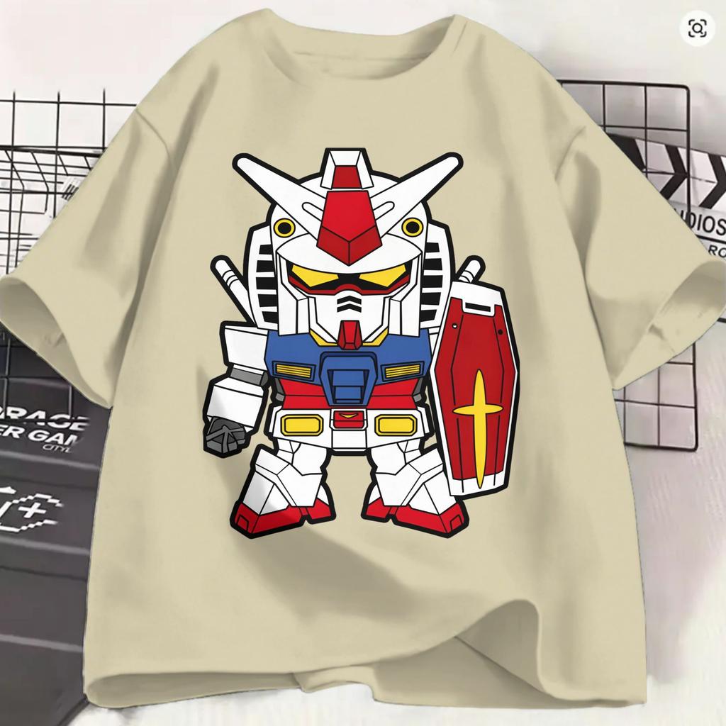Gundam Cotton T Shirt For Unisex Summer Chibi Street Style T Shirts O Neck Harajuku Tees Oversized Print Tops