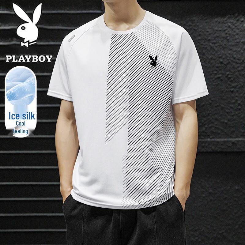 PLAYBOY Men's Ice Feel Quick Dry Short Sleeve T-Shirt
