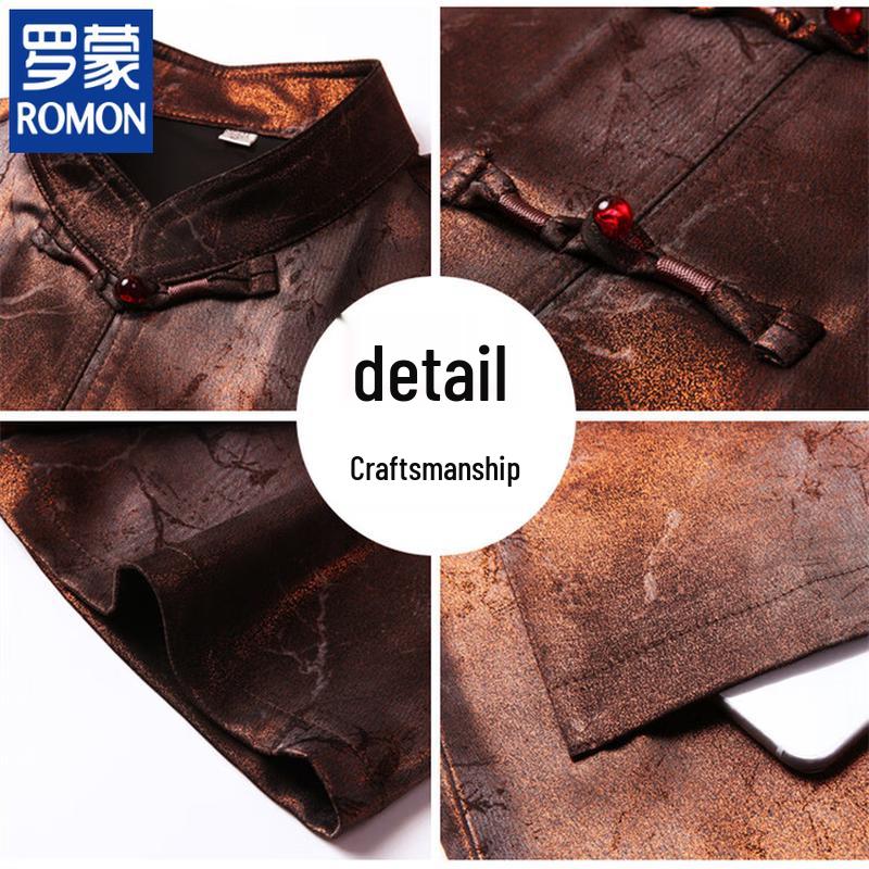 ROMON Men's Short-Sleeve Chinese Style Button Shirt