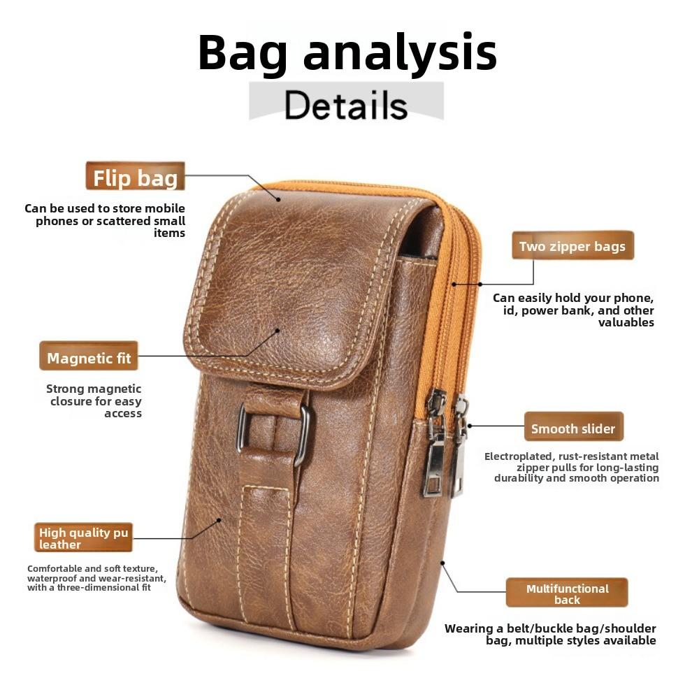 With Strap Mobile Phone Pouch Double Layers Phone Belt Hanging Pouch Phone Belt Clip Bag  Men