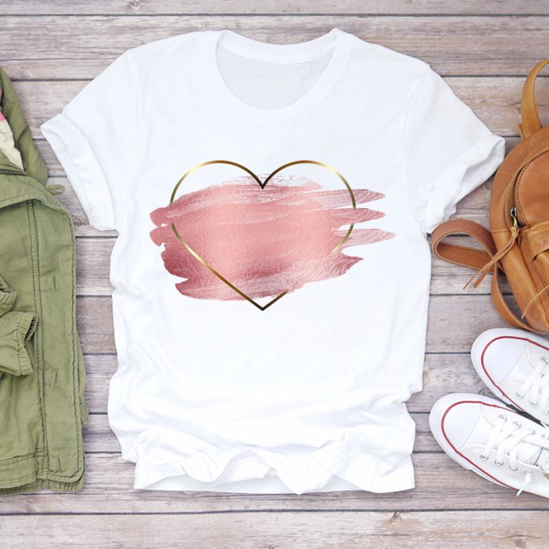 (Asiatische Größe) T-Shirt Top Kleidung Casual Love Heart Valentine Kurzarm Mode T-Shirt 90er Jahre Damen Print Sommer Lady Female Grafik T-Shirt