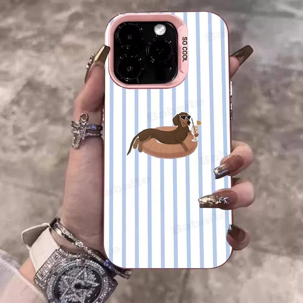 Dachshund Black Stripe Desigh Phone Case For iPhone 17 16 15 14 Plus 11 12 13 Pro Max X XR 17 Air 16E Electroplate Matte Cover