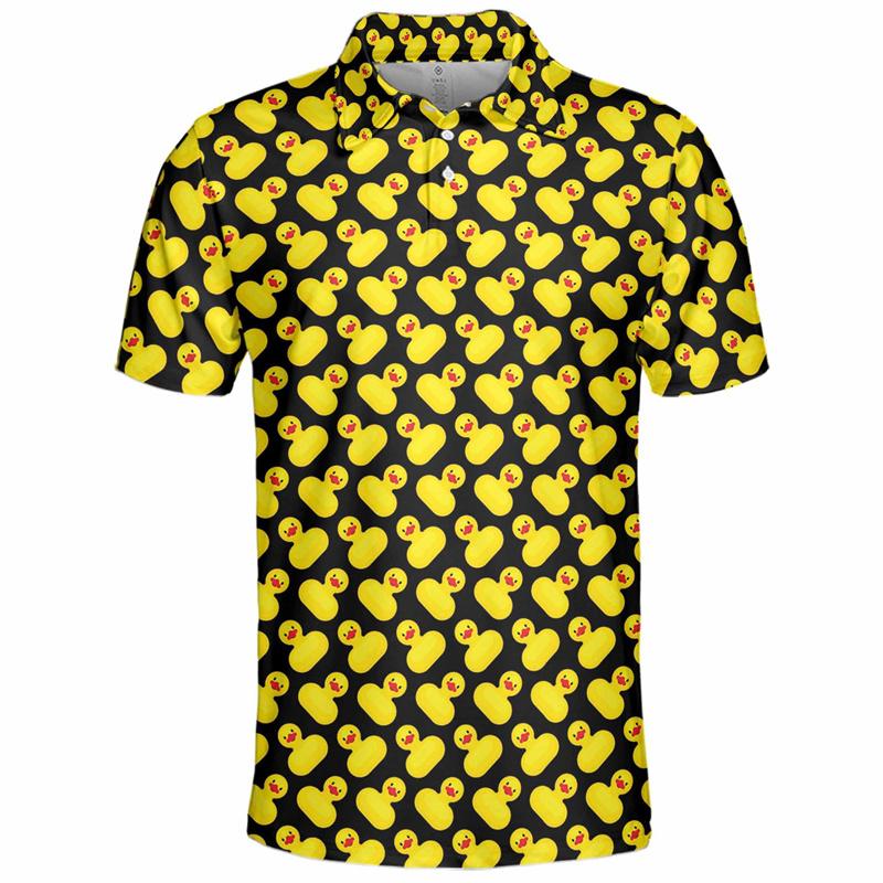 Cute Yellow Duck Pattern Golf Polo Shirt Unisex 3d Printed Cartoon Tennis Shirt Summer Street Loose Short Sleeve Tops Button Tees
