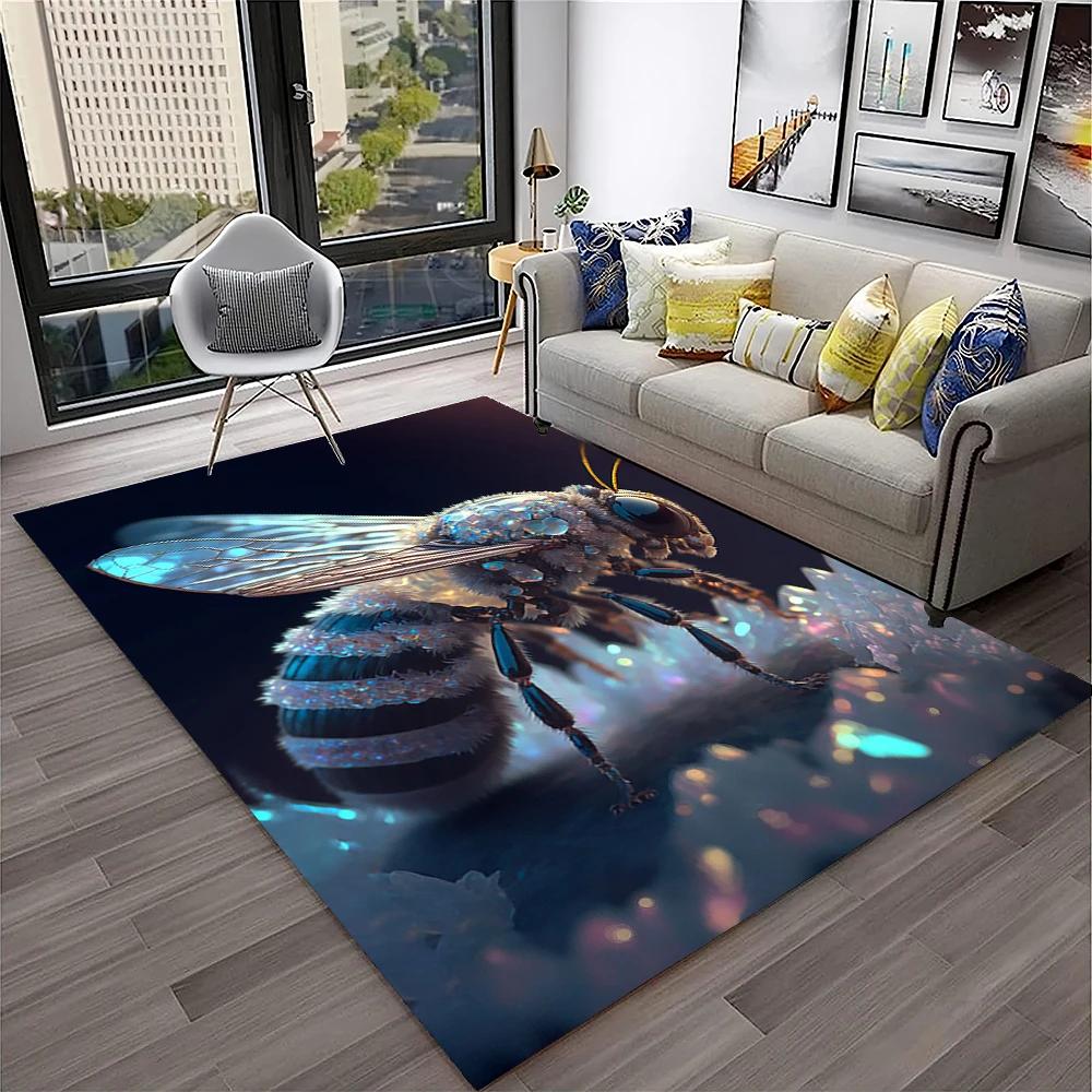 Cute Bee HoneyBee Insect Cartoon 3D Carpet Rug for Home Living Room Bedroom Sofa Doormat Decor,kids Area Rug Non-slip Floor Mat