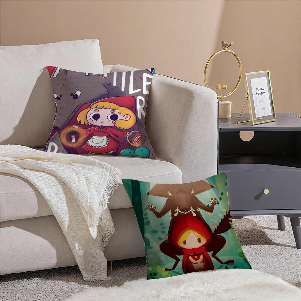 Cute LLittle Red Riding Hood Art Cushion Cover Pillowcase Short Plush Invisible zipper Room Sofa Cushion Cover