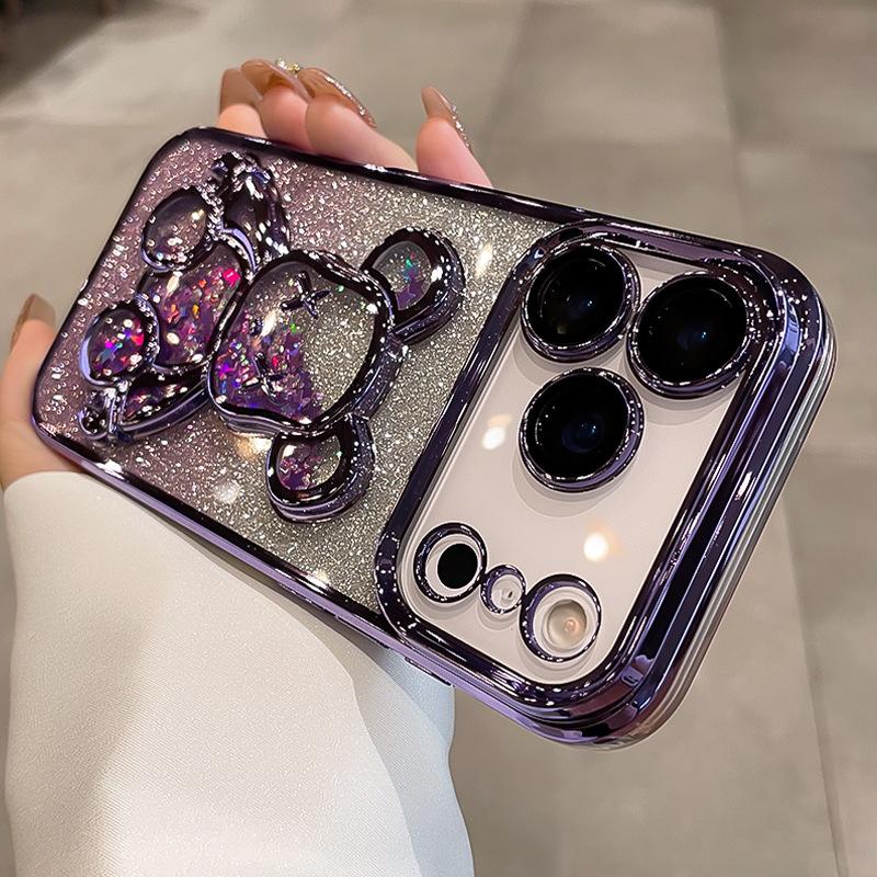 Glitter Quicksand Bear Is Suitable for Apple 17 Mobile Phone Case Iphone17promax New Lens All-inclusive Anti-drop Soft Case
