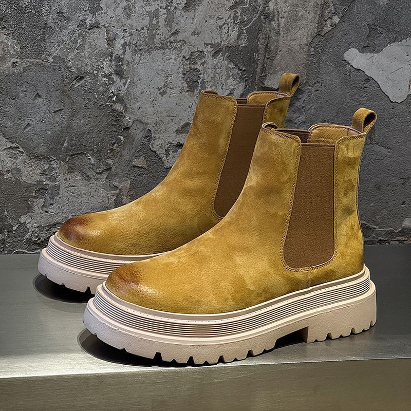 Thick-Soled Chelsea Boots High-Top Boots Martin Boots Men'S And Women'S Casual British Trendy Foot-Fitting Winter Velvet Rhubarb Boots