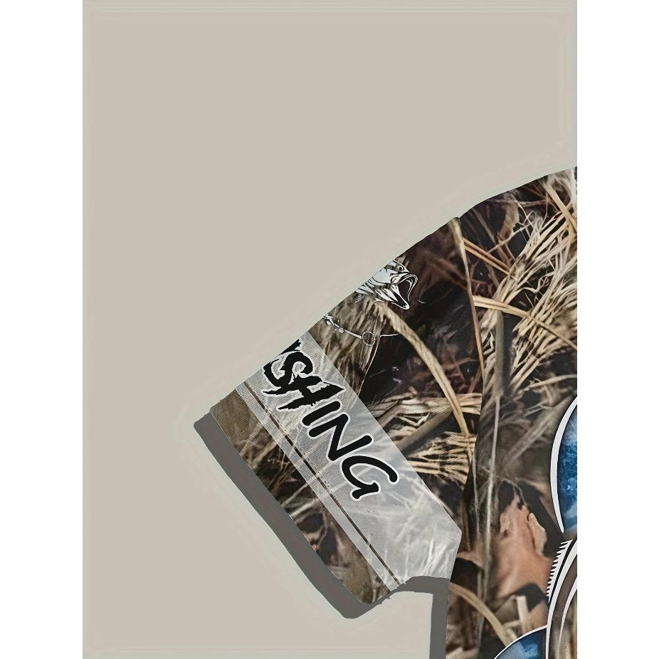 Mens Vibrant Fish Print Casual T-Shirt - Breathable Slight Stretch Polyester Crew Neck Tee for Outdoor Perfect for Summer