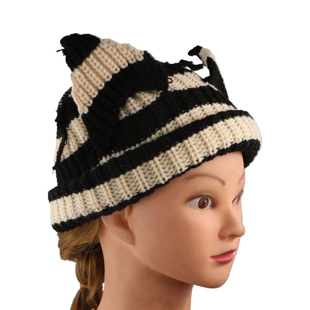 

Warm Knit Striped Hat Beanie Crochet Cap Fashion Cute Cat Ear Hat Girls M-Black