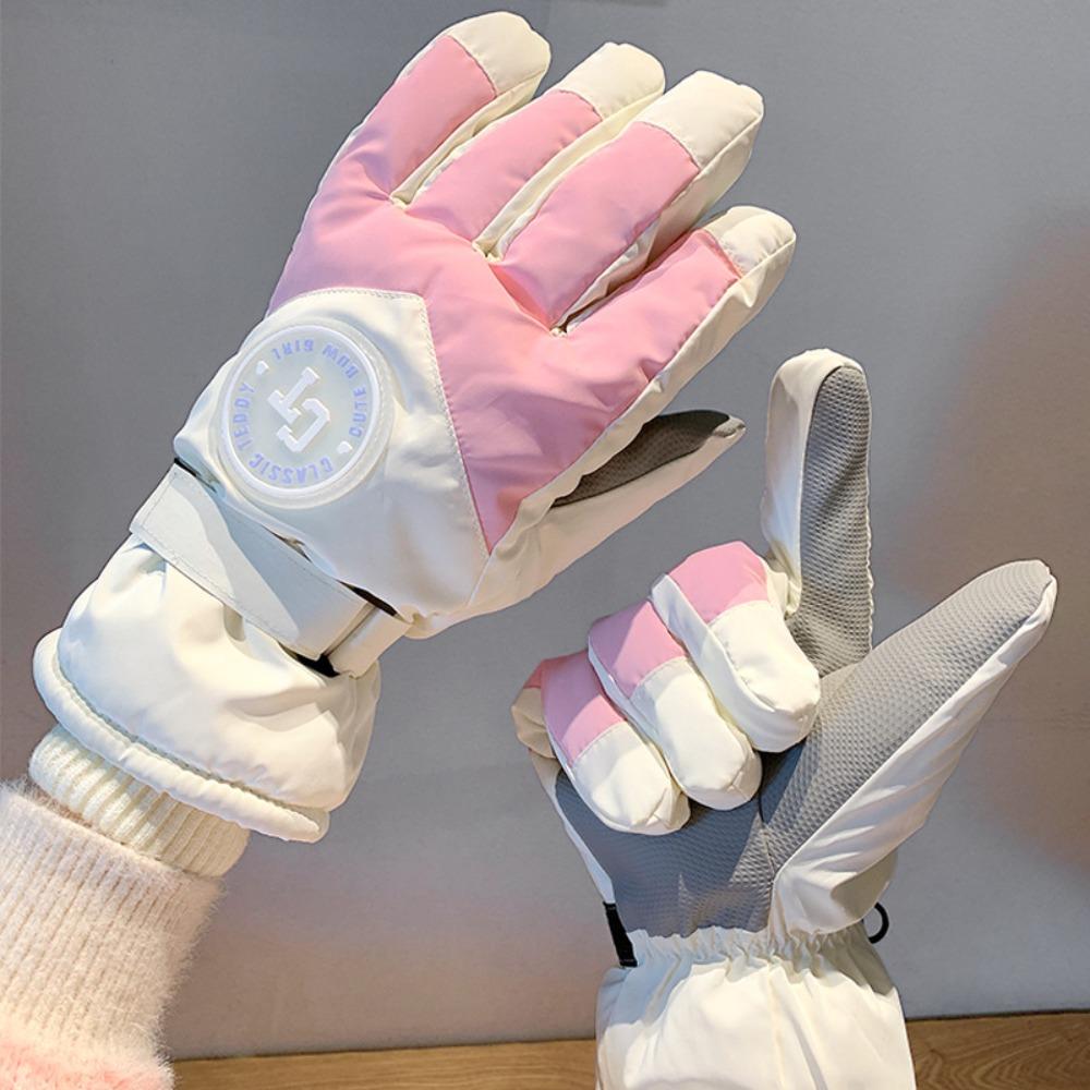 

Cute Thickened Riding Gloves Windproof Cold Proof Full Finger Gloves Skiing Gloves Anti-slip Touchscreen Gloves Outdoor бежевый