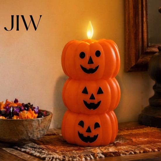 Lichtgewicht Pompoen Decoratie Halloween 3-laags Gestapelde Kaarslamp, Flakkerende Vlamloze LED Stapelbare Lampen Kaars, Op Batterijen Werkende Nep Zuil