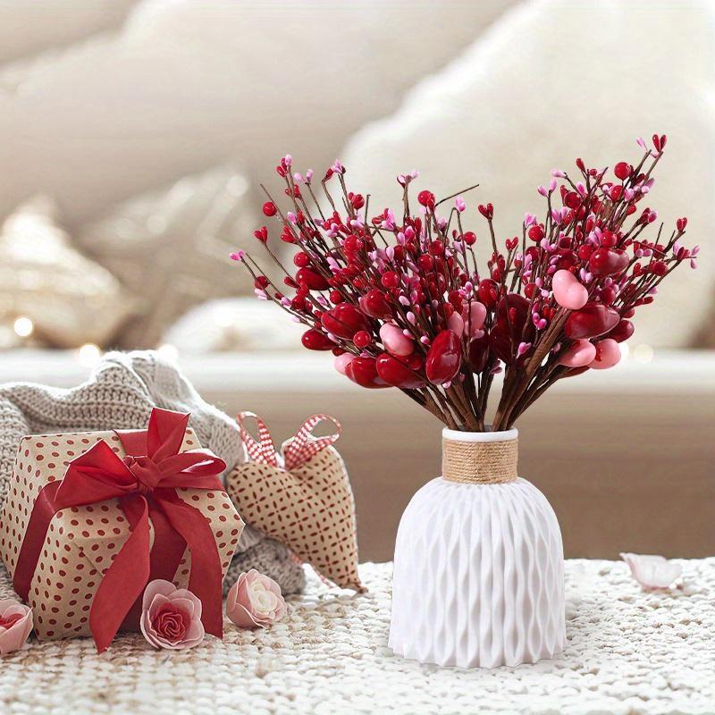 2pcs/set Red Pink Foam Love Heart Branch Glitter Foam Love Pick Stick Valentine's Day Flower Bouquet Home Vase Picks Wedding Decor