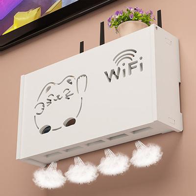WiFi Router Storage Box Wall Mount Wooden Router Shelf Organizer Power Strip