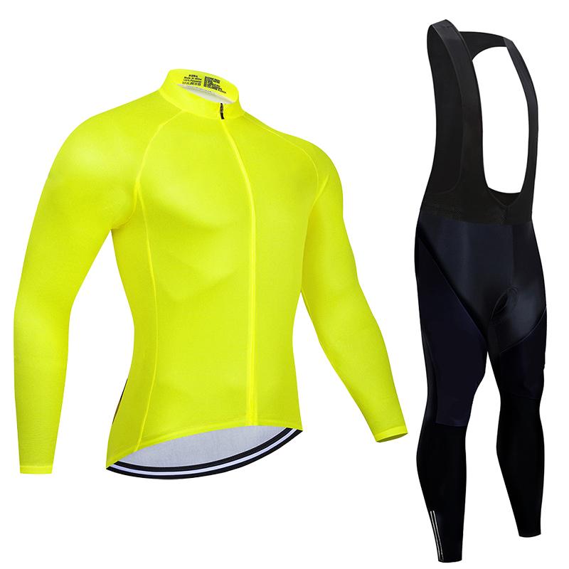Fluorescent Color Spring Long Sleeve Cycling Jersey Sets Breathable Long Sleeve Men's MTB Bicycle Clothing Suits Roupa Ciclismo