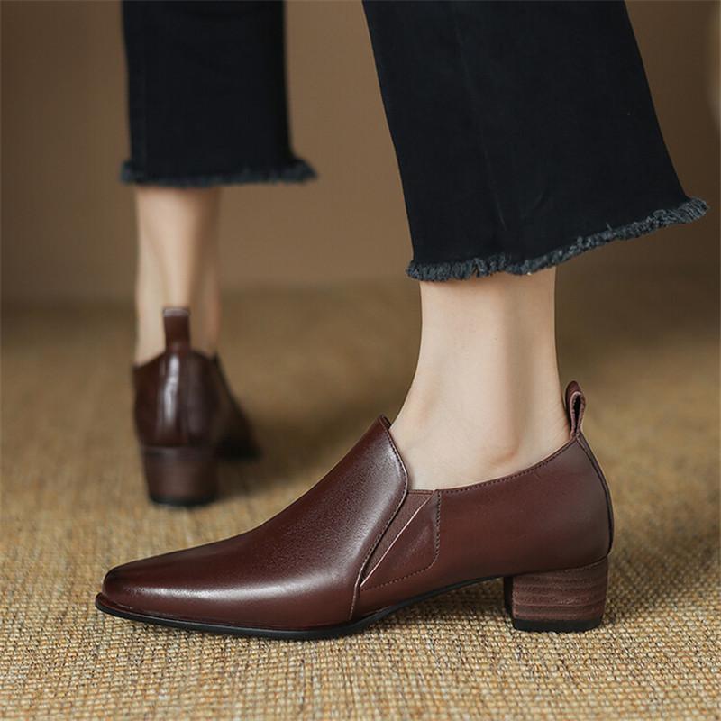 Fashion NEW Spring Autumn Genuine Leather Women Shoes Fashion Loafers Pointed Toe Chunky Shoes for Women Zapatos Mujer Women Pumps