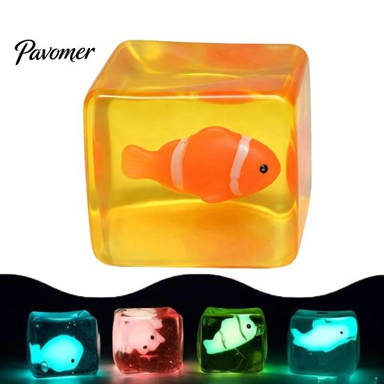 Adults Stress Relief Toys Glow-in-the-Dark Cube Toy, Squeeze Marine Animal Balls Sensory Clear with Luminous Sea Inside Transparent Toy