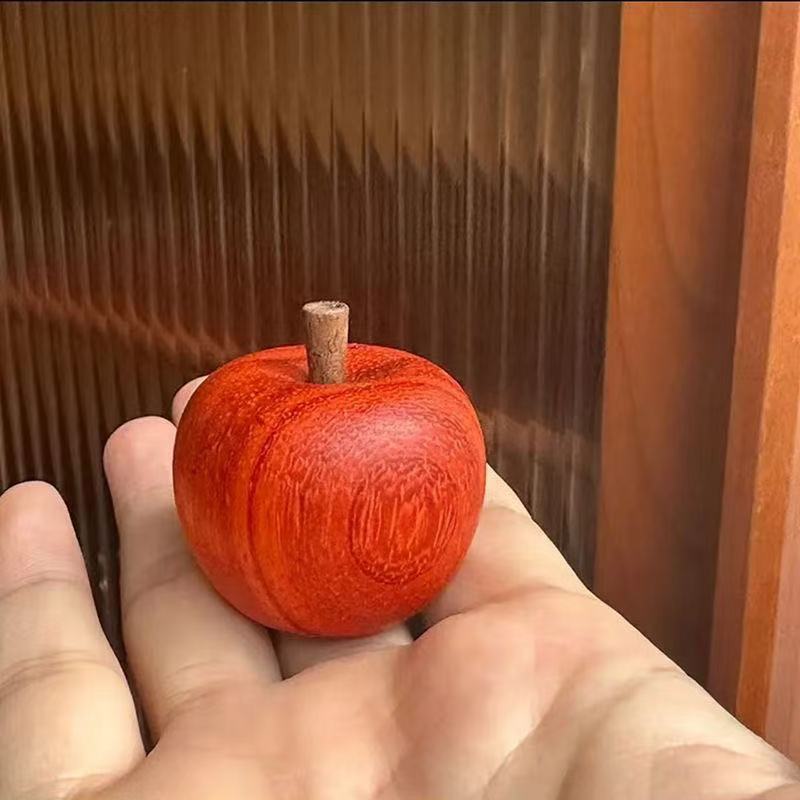 Natural red sandal wood Little Apple -persimmon Simulated fruit model -solid wood carving Home Decoration, Christmas gift