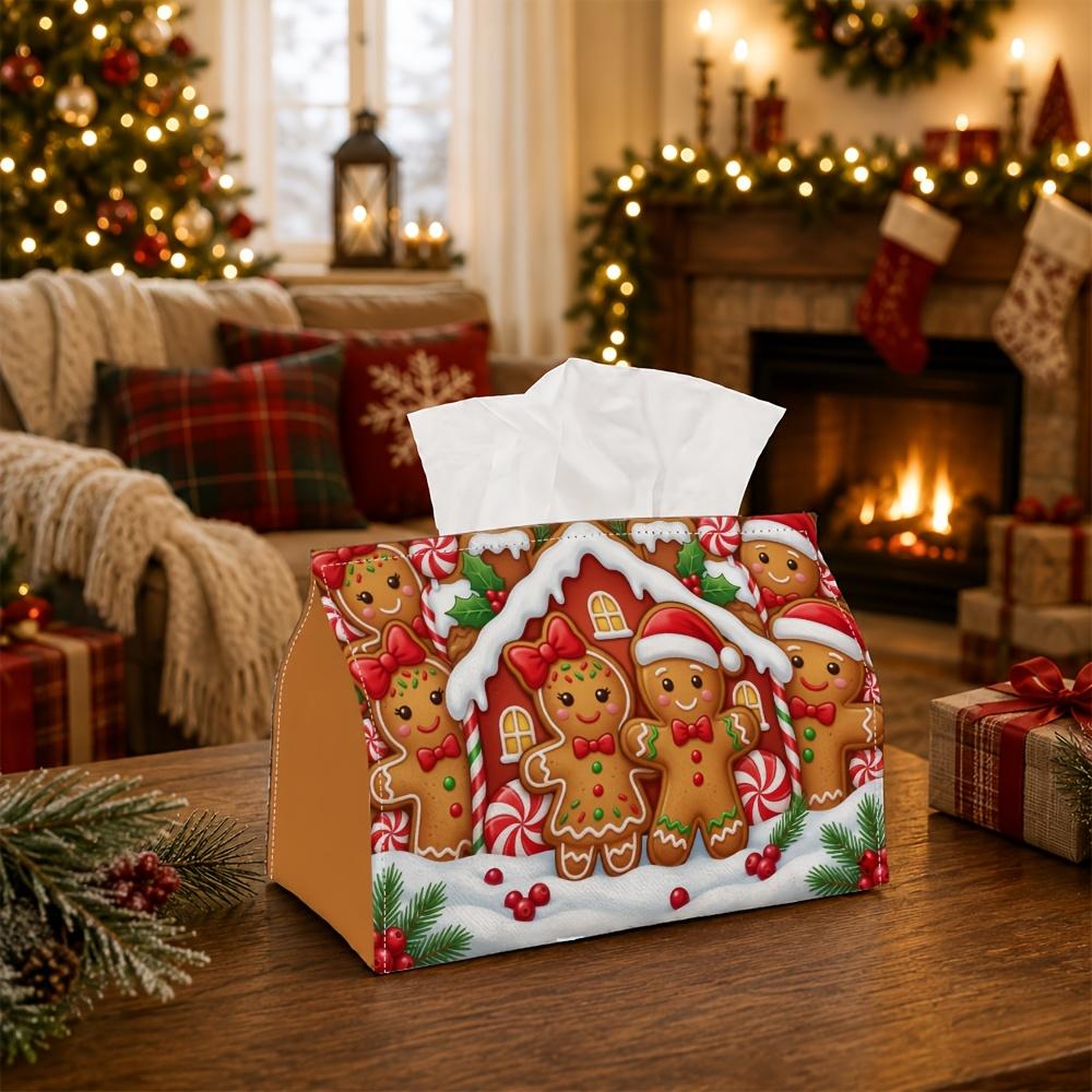 1pc Whimsical Sweet Christmas Tissue Box - Gingerbread House Candy Cane Napkin Storage Box, Suitable for Rolls/facial Tissues,multi-functional Storage