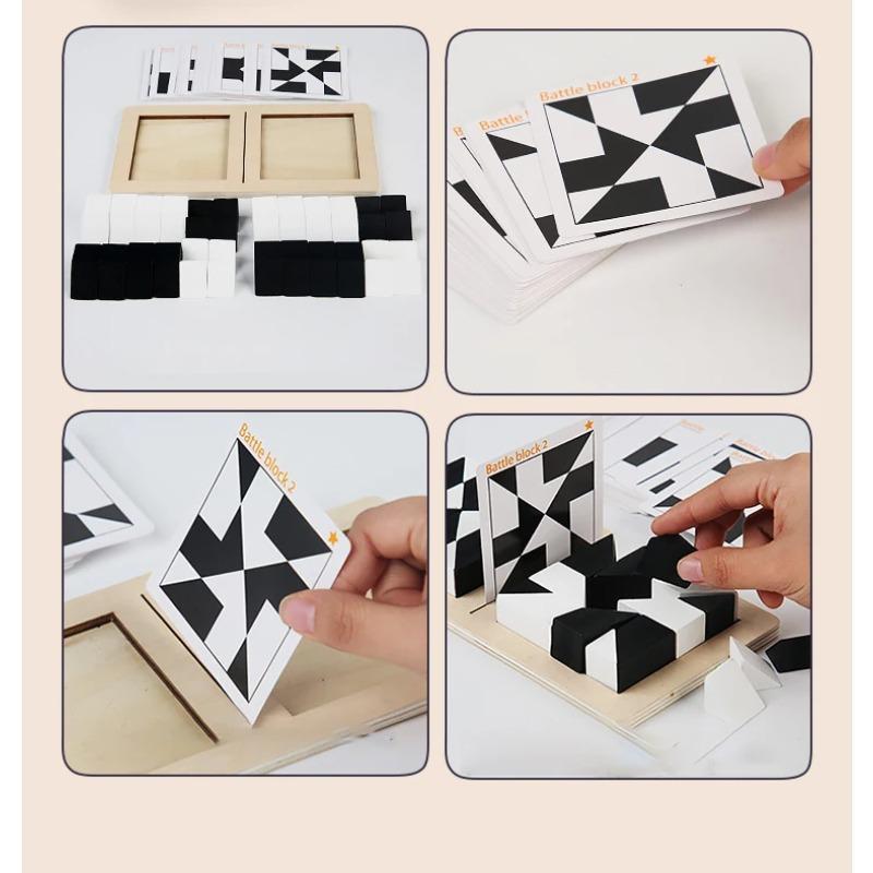 Weiß&Schwarz Bausteine 2-Spieler Kampfspiel Puzzle Tangram Holz Kinder Früherziehungsspielzeug Kinder Geschenk Denkspiel